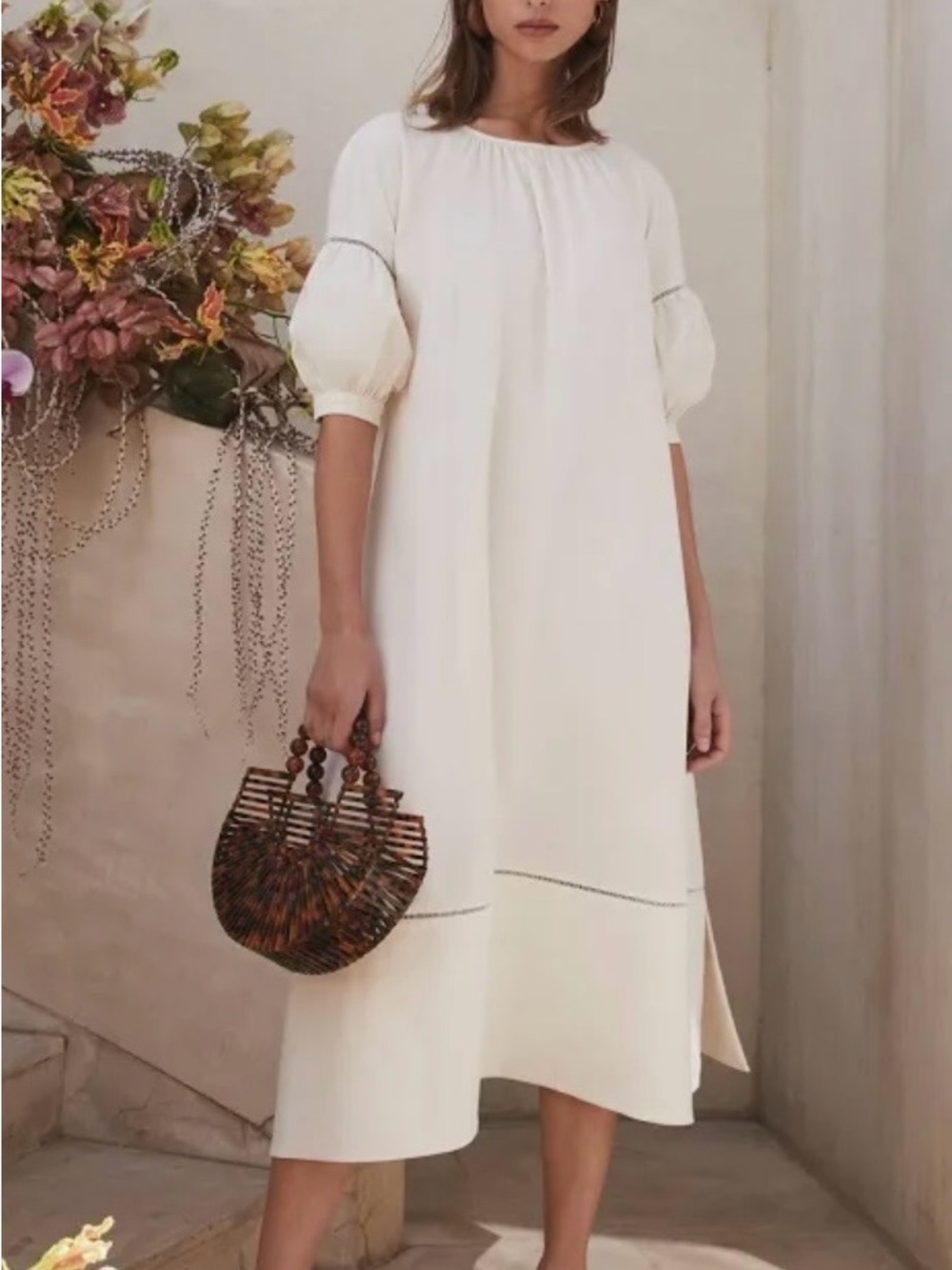 cult gaia Cream Puff-Sleeve Midi Dress